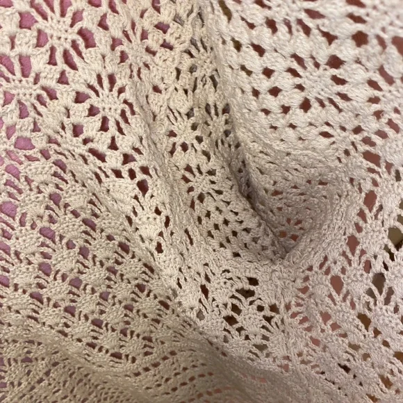 Vintage 90s Tiara Crochet Cardigan Longsleeve Nautical Beige Cream Taupe XL Fest - Picture 7 of 12